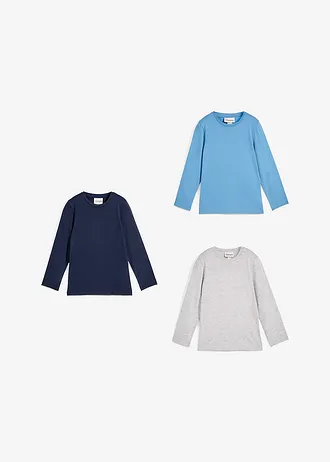 Longsleeve met biologisch katoen (set van 3) • donkerblauw+lichtgrijs gemêleerd+kristalblauw • bonprix online shop