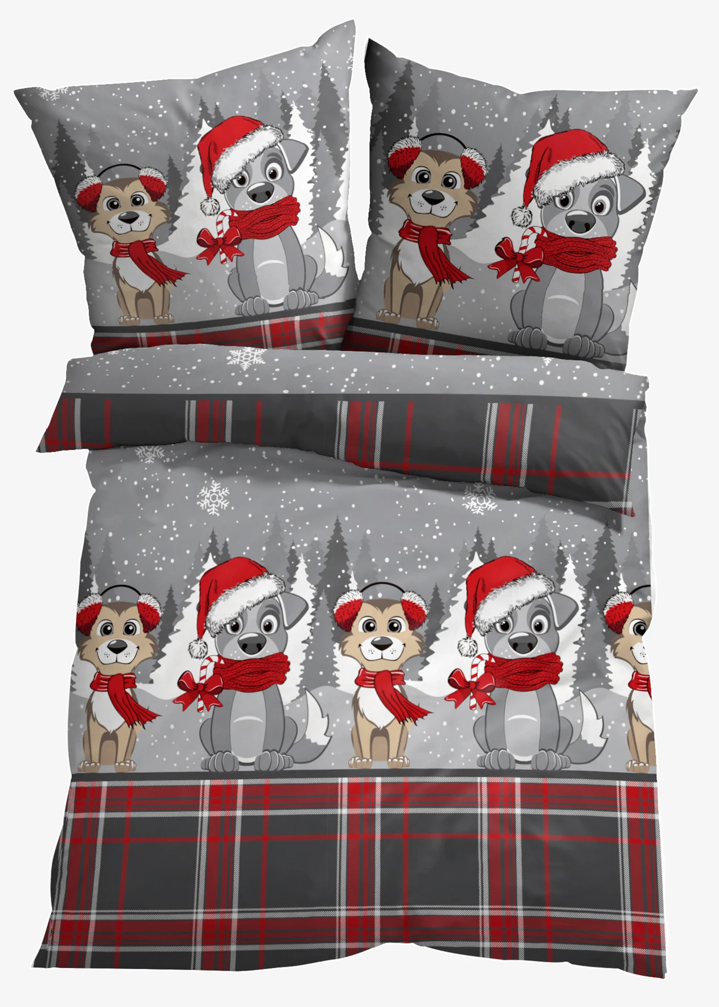 Flanellen dekbedovertrek • grijs - rood • bonprix online shop