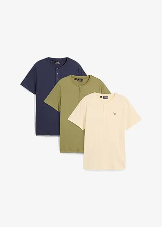 Koszulki z dekoltem henley (3 szt.) z czystej bawełny organicznej
