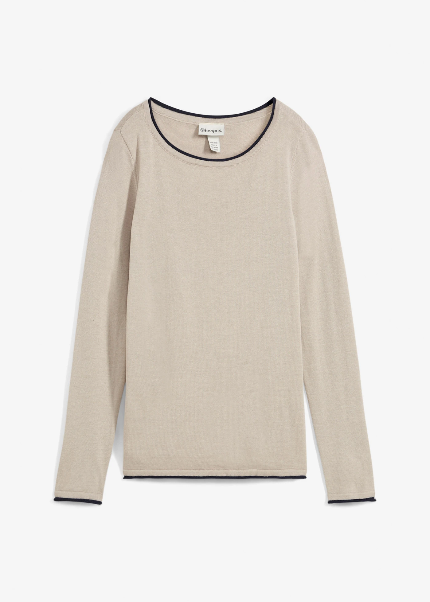 Sweter z cienkiej dzianiny z mieszanki bawełny • szary kamienisty -ciemnoniebieski • sklep bonprix