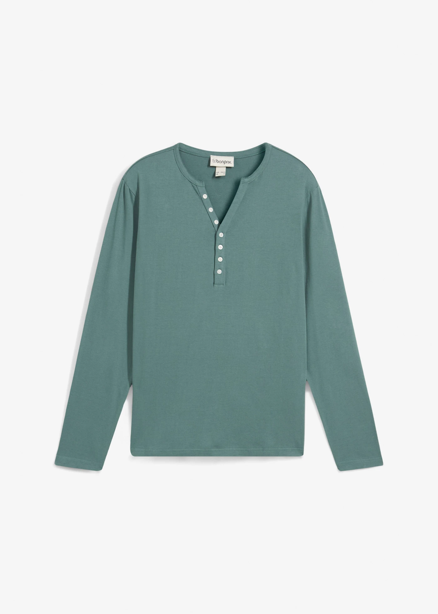 Hosszú ujjú Henley póló tiszta bio-pamutból, Slim Fit • szürkészöld-fehér • bonprix áruház