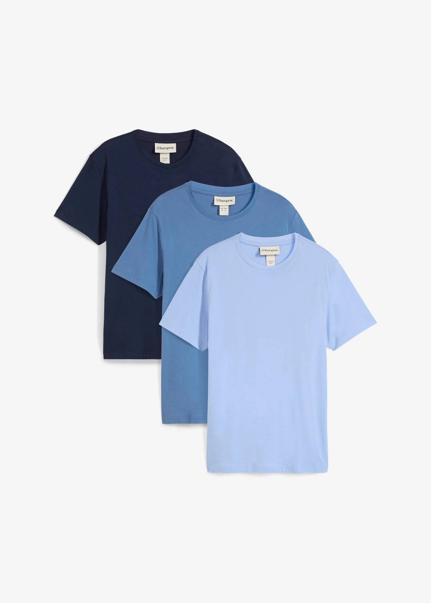 T-shirts, regular fit (set van 3) • jeansblauw+donkerblauw+parelblauw • bonprix online shop
