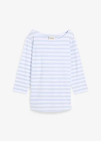 Shirt met 3/4 mouwen en boothals, Kleur: zachtblauw-wit