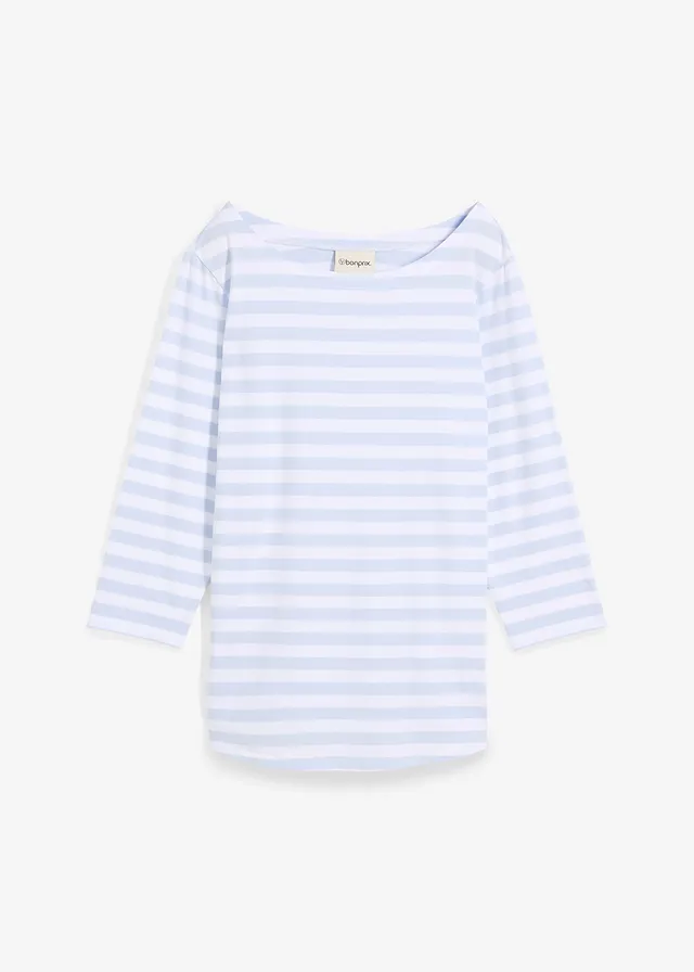 Shirt met boothals • zachtblauw/wit horizontaal gestreept • bonprix online shop