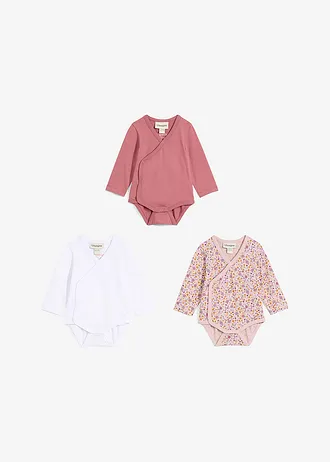 Zavinovacie body z bio bavlny (3 ks v balení) • biela + jemná bobuľová + dymová orchidea kvetovaná • obchod bonprix