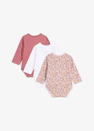 Lot de 3 bodys bébé style portefeuille, Couleur: blanc + vieux rose + orchidée fumé floral