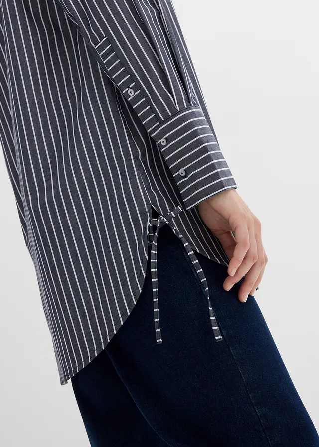 Oversized blouse van katoen • donkerblauw/wit gestreept • product-page.page-title-suffix