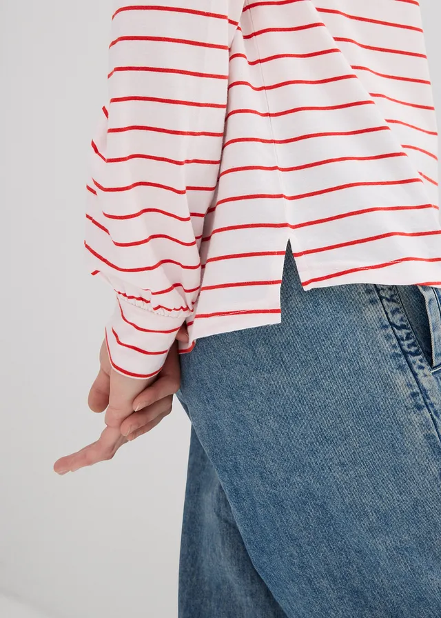 T-shirt manches longues 100% coton • blanc/fraise rayé • product-page.page-title-suffix