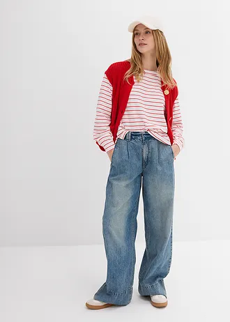 Longshirt van puur biologisch katoen, Kleur: wit-aardbeirood gestreept