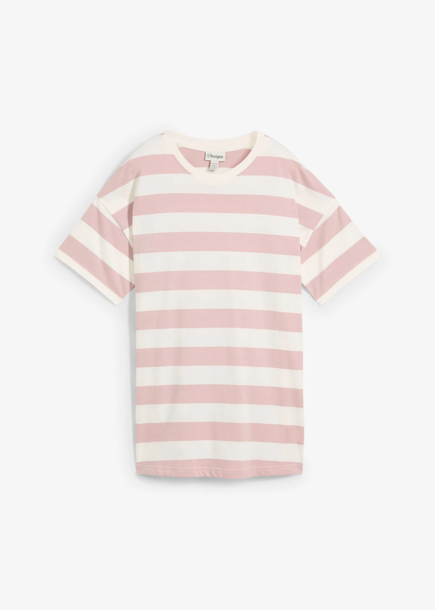 Bluză oversize din bumbac organic 100% • roz pal mat/ecru cu dungi orizontale • magazin bonprix