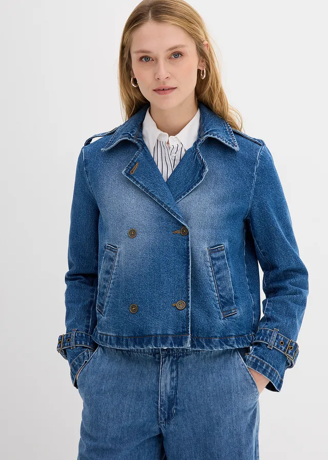Trench court en denim, Couleur: bleu clair denim
