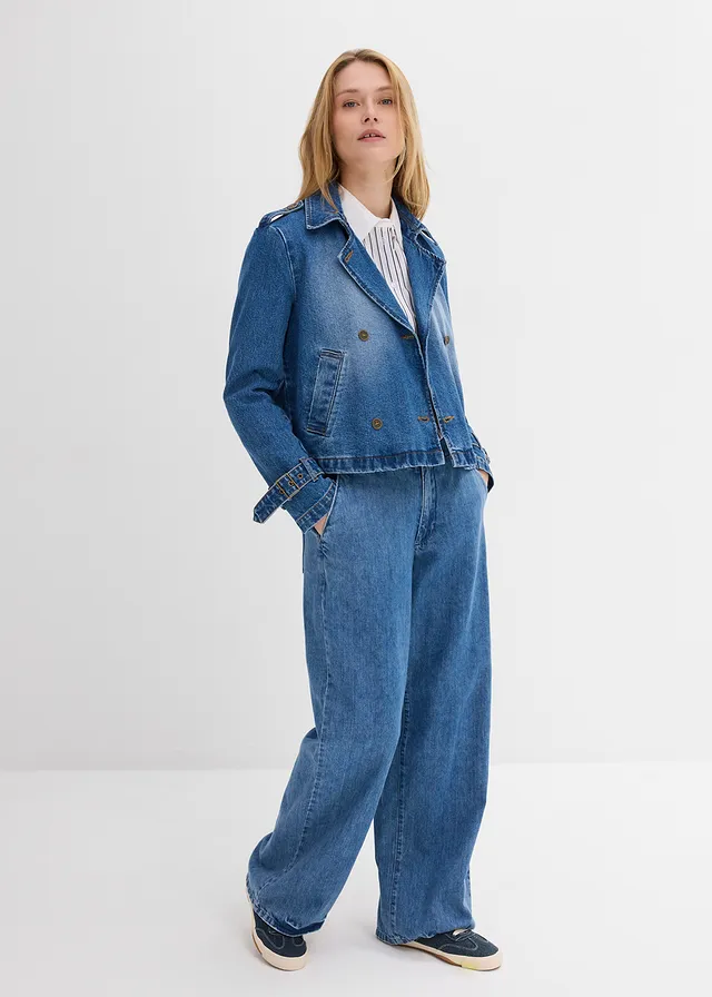 Trench court en denim, Couleur: bleu clair denim
