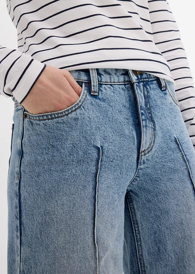 Wide leg jeans mid waist, cropped • ijsblauw denim used • product-page.page-title-suffix