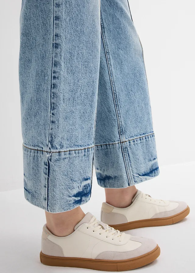 Wide leg jeans mid waist, cropped • ijsblauw denim used • product-page.page-title-suffix