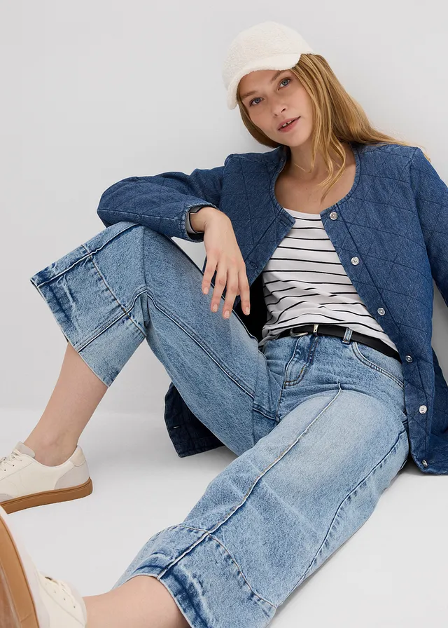 Wide leg jeans mid waist, cropped • ijsblauw denim used • product-page.page-title-suffix