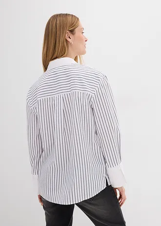 Blúzka z čistej bavlny, oversize • biela/tmavomodrá pásikovaná • obchod bonprix