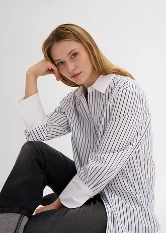 Oversized overhemd van puur katoen • wit-donkerblauw gestreept • bonprix online shop