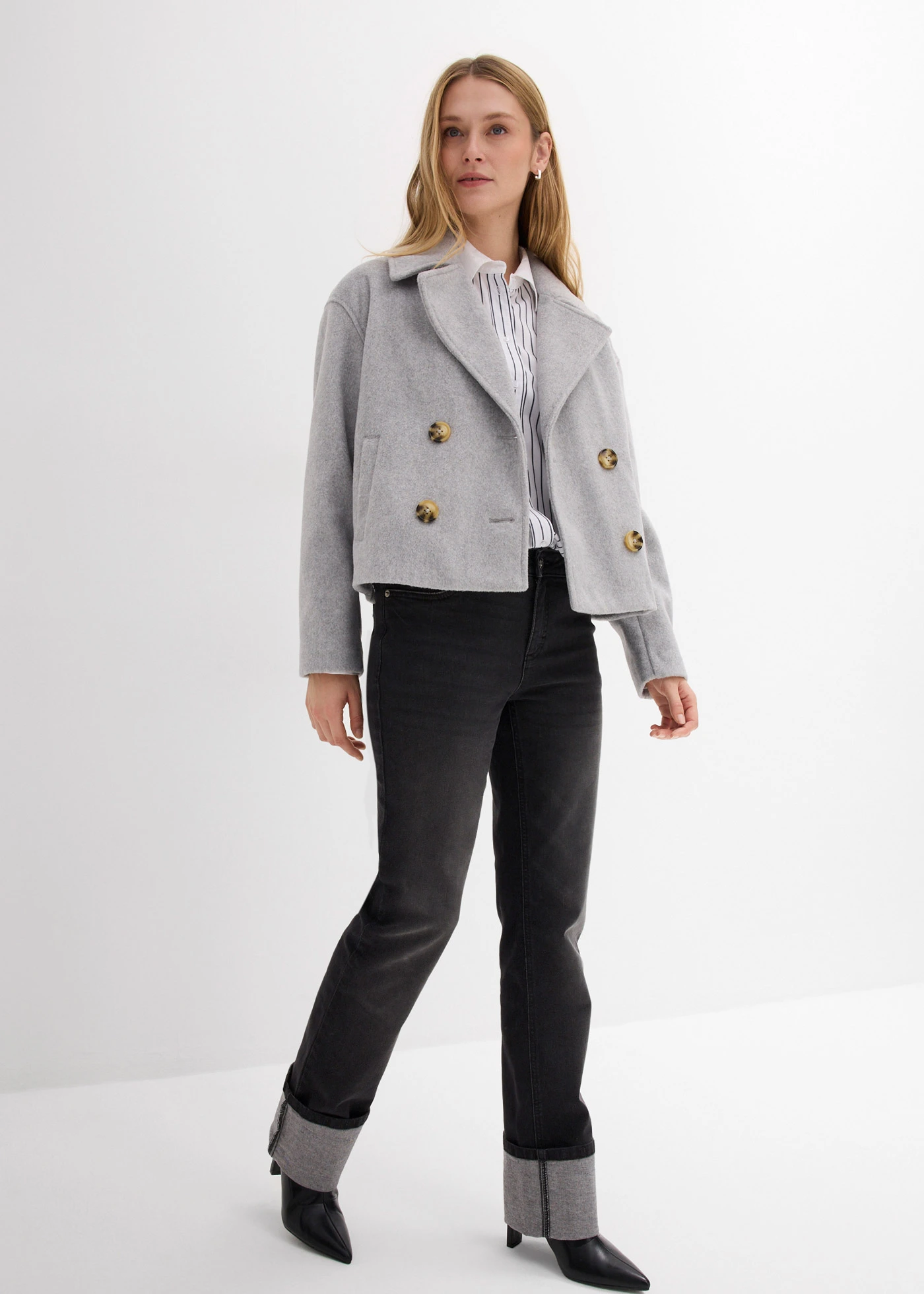 Chemisier oversize 100% coton • blanc-bleu foncé rayé • Boutique bonprix