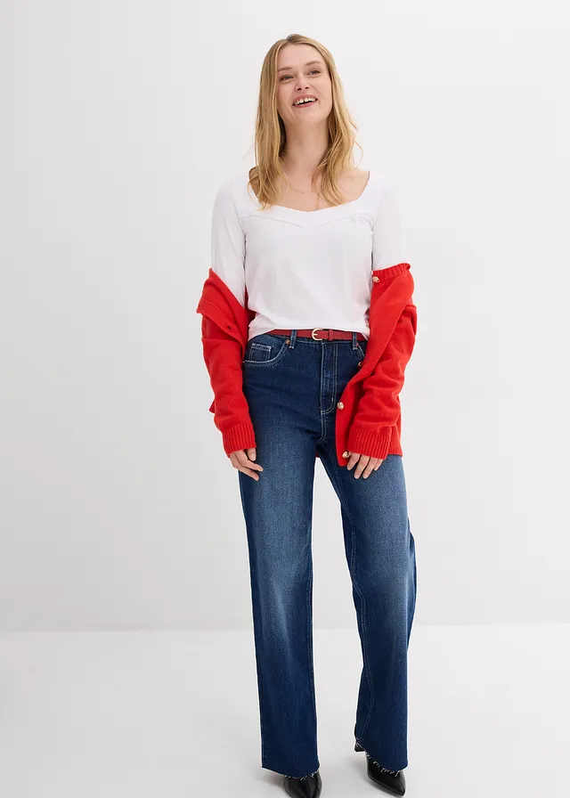 Longsleeve met hartvormige hals wit