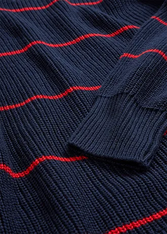 Oversize svetr • tmavě modro-jahodová s proužky • bonprix obchod