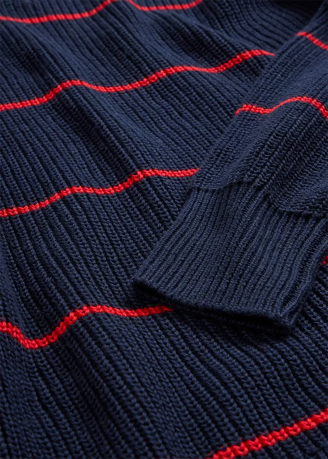 Oversized trui • donkerblauw-aardbeirood gestreept • product-page.page-title-suffix