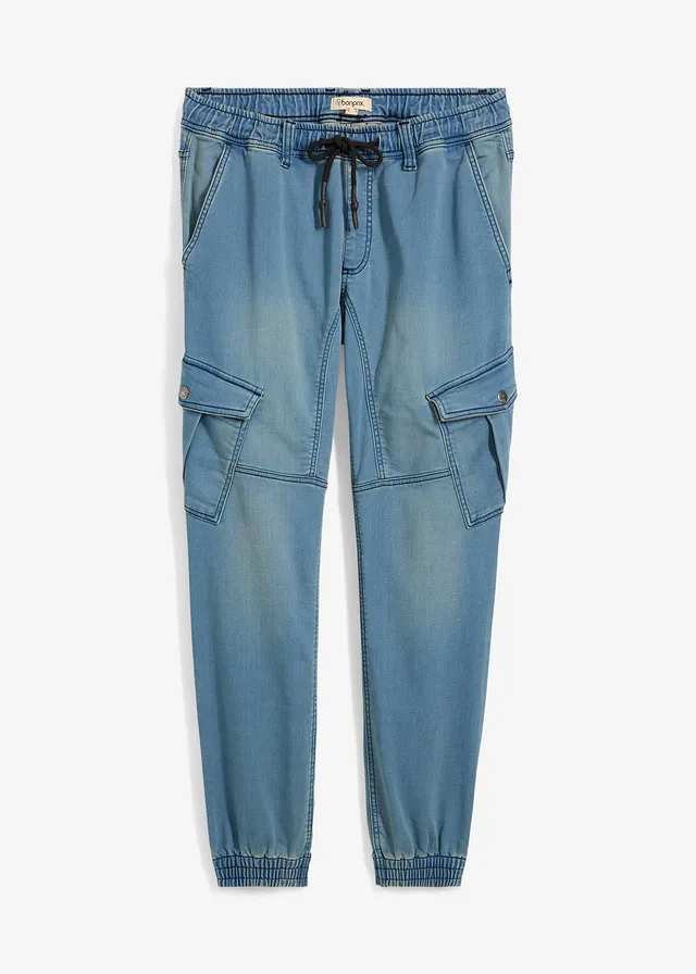 Regular fit jogging jeans met cargozakken, straight