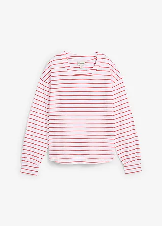 Triko s dlouhým rukávem, z čisté organické bavlny • bílo-jahodová s proužky • bonprix obchod