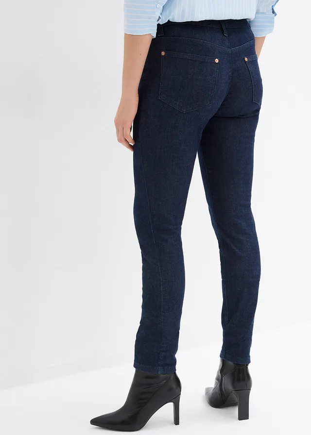 Jean skinny taille mi-haute, Couleur: bleu foncé denim brut