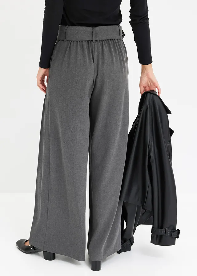 Wijde Marlene Dietrich broek, Kleur: antraciet gemêleerd