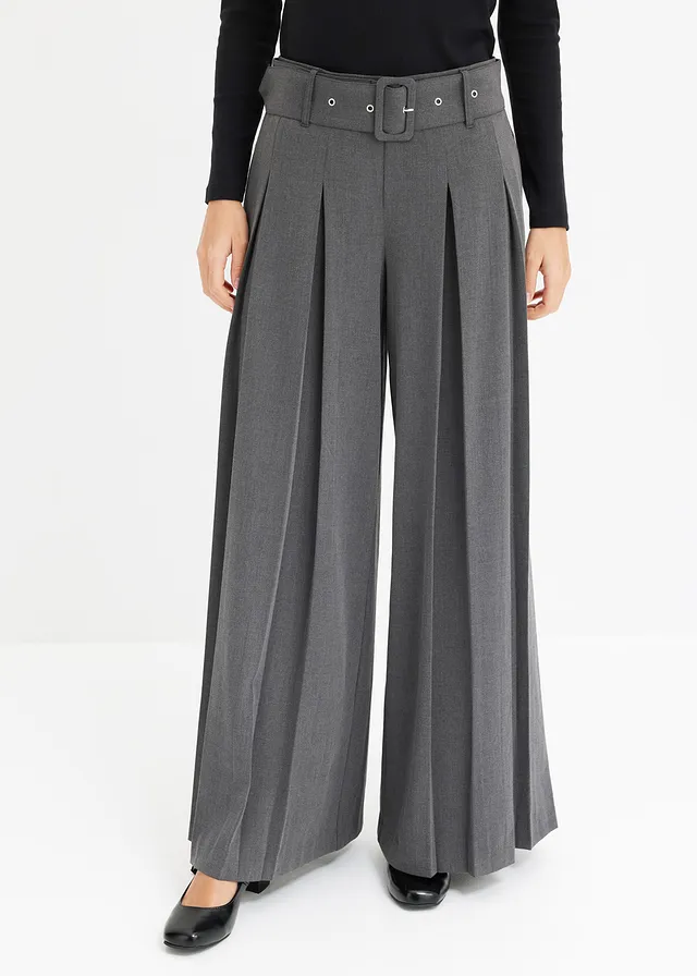 Pantalon de tailleur fluide en viscose mélangée, Couleur: anthracite chiné