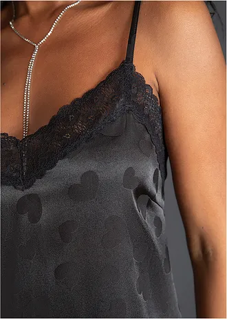 Négligé en satin à motif cœur • noir • Boutique bonprix