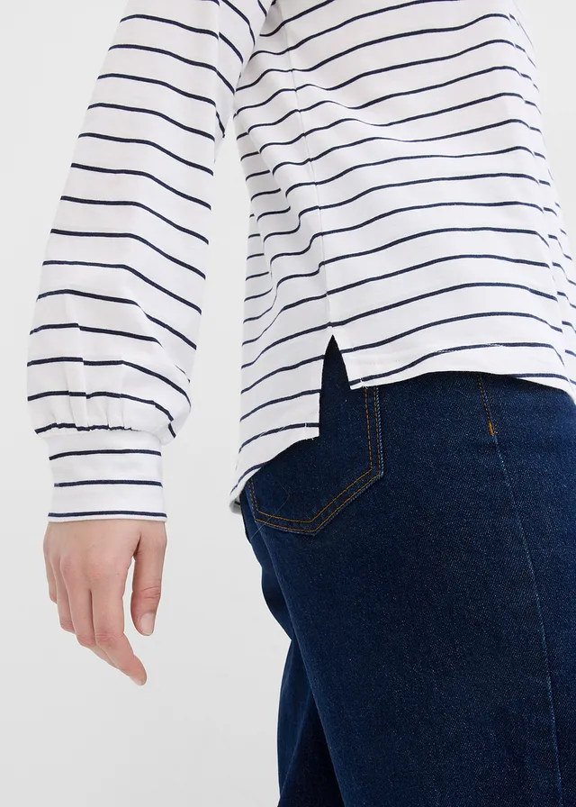 T-shirt manches longues 100% coton • blanc/bleu foncé rayé • product-page.page-title-suffix