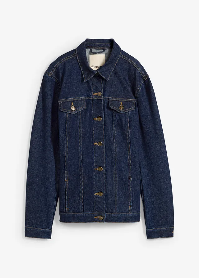 Veste en jean cintrée, Couleur: denim bleu foncé