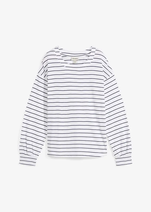 Longsleeve van biologisch katoen, Kleur: wit-donkerblauw gestreept