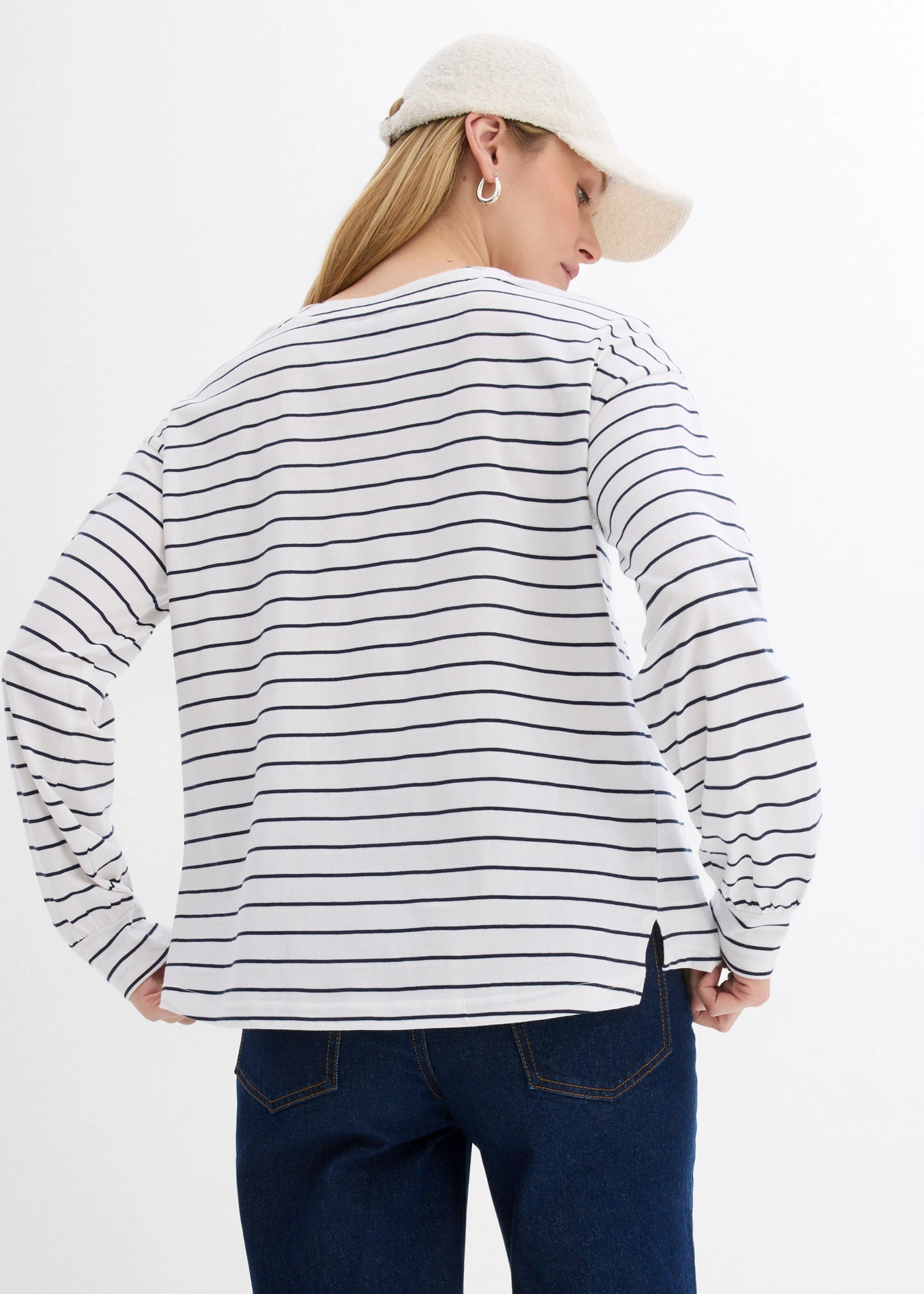 Longshirt van puur biologisch katoen • wit-donkerblauw gestreept • bonprix online shop