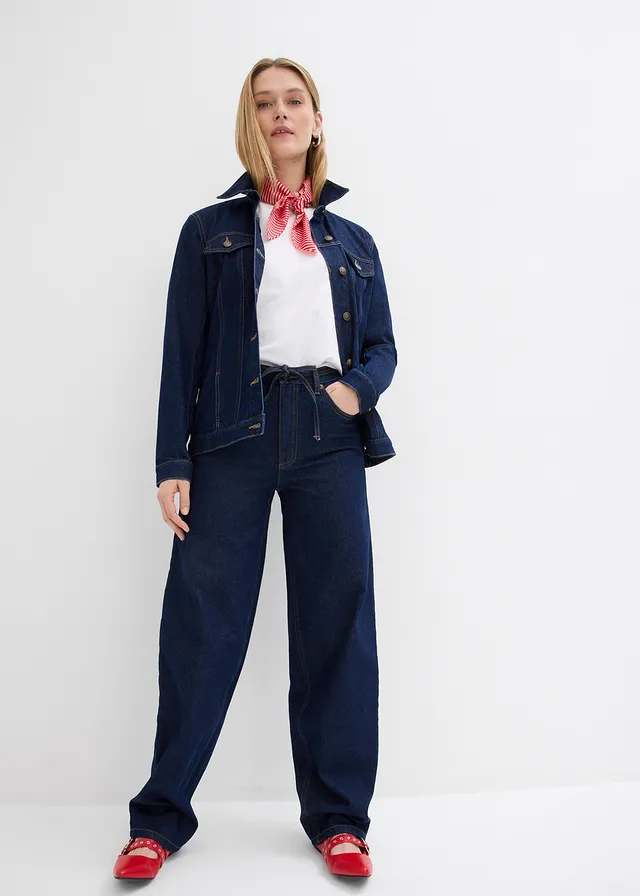 Veste en jean cintrée, Couleur: denim bleu foncé