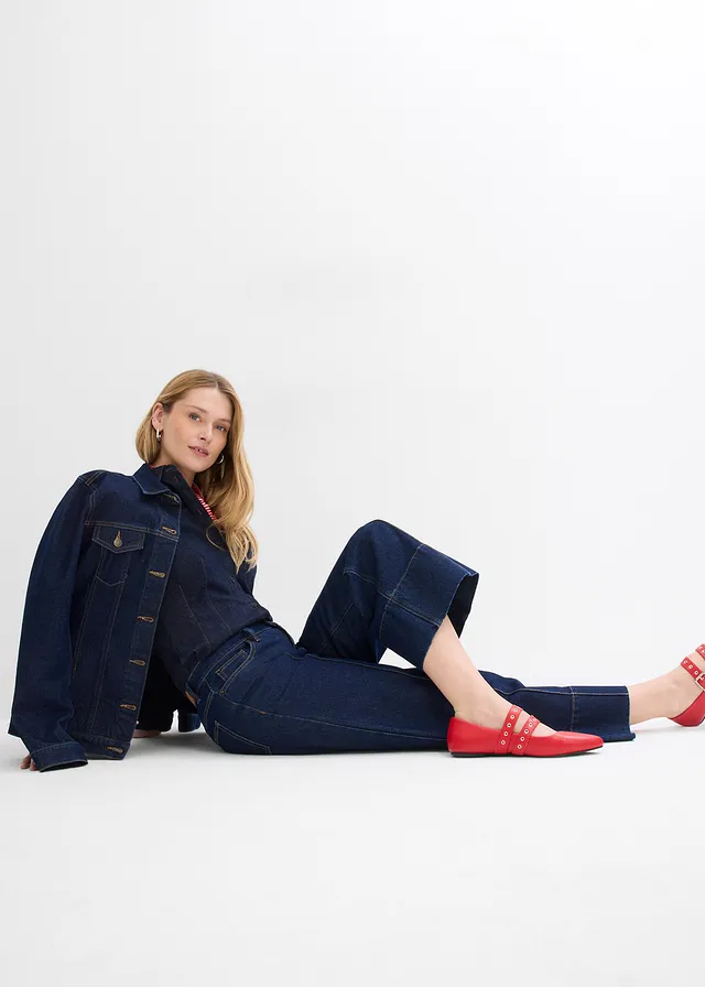 Wide leg jeans mid waist, cropped • diepblauw denim ongewassen • product-page.page-title-suffix