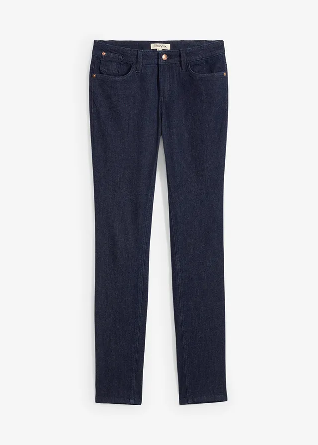 Blugi skinny cu talie medie, bumbac organic, culoare: bleumarin denim