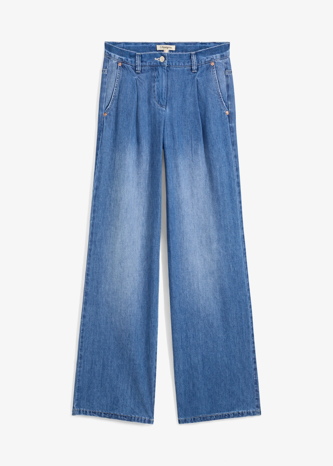 Wide leg jeans, mid waist • lichtblauw denim used • bonprix online shop