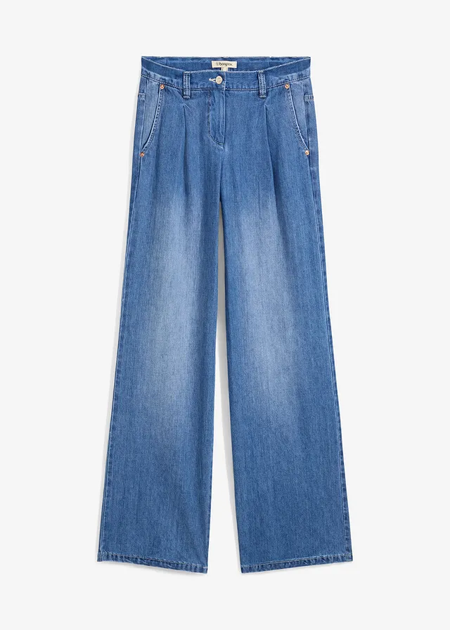 Dżinsy wide leg, mid waist • jasnoniebieski denim "used" • sklep bonprix