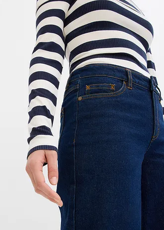 Jeansy wide leg, średni stan, pełna długość • ciemnoniebieski unwashed • sklep bonprix