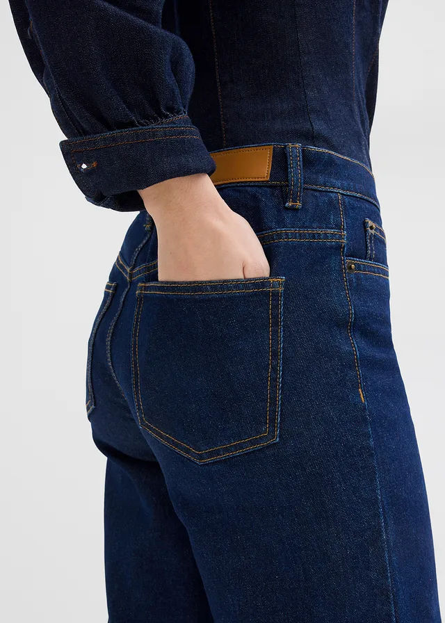 Wide leg jeans mid waist, cropped • diepblauw denim ongewassen • product-page.page-title-suffix