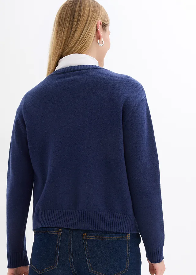 Gebreid vest met zakken, Kleur: donkerblauw