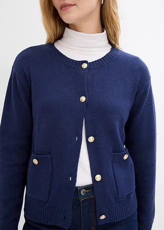 Gebreid vest in een katoenmix • donkerblauw • bonprix online shop