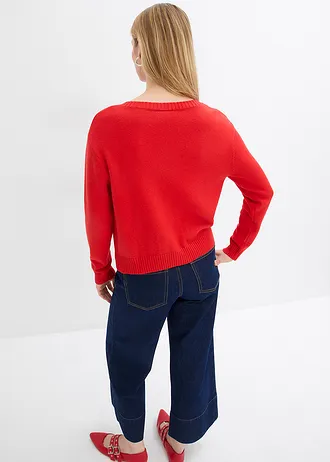 Gebreid vest met zakken, Kleur: aardbeirood