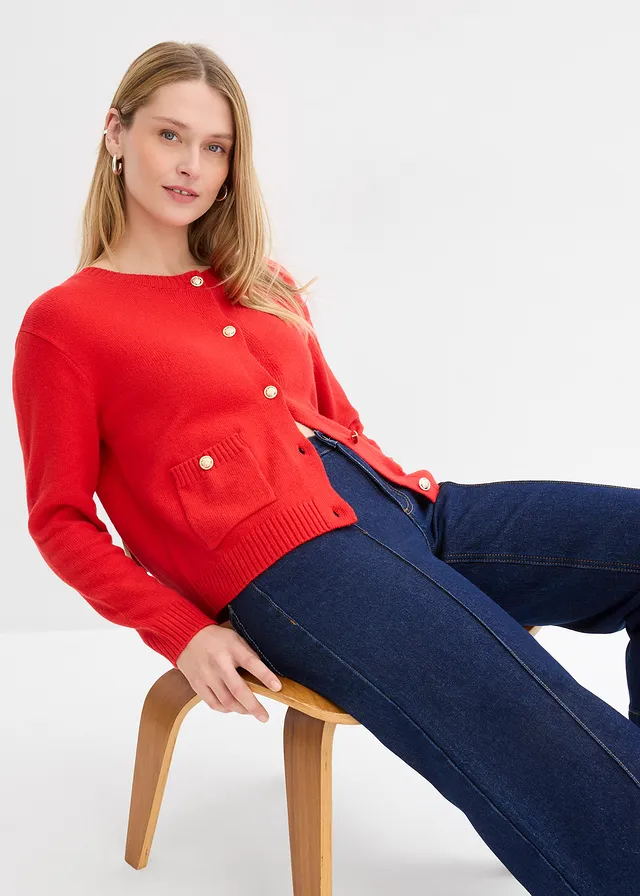 Gebreid vest in een katoenmix • aardbeirood • product-page.page-title-suffix