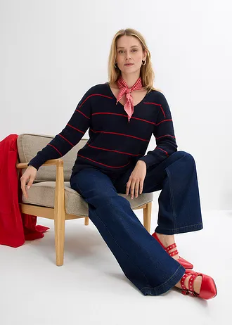 Oversize svetr • tmavě modro-jahodová s proužky • bonprix obchod