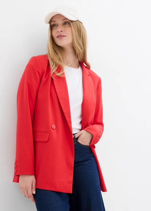 Oversized blazer, Kleur: aardbeirood