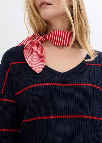 Oversize svetr • tmavě modro-jahodová s proužky • bonprix obchod