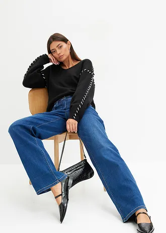 Svetr ze silnější pleteniny, barva: černá /krémově bílá